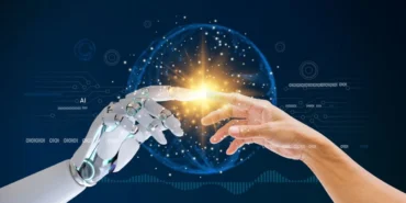 artificial-intelligence-ai-robot-finger-making-contact-with-human-hand